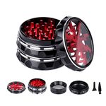 TIRIRS 2.5" 4 Pieces Clear Top Herb Grinder - Aluminium Spice Grinder with Pollen Scraper and Cleaning Brush - Black and Red.