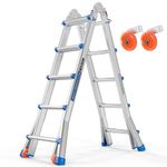 LUISLADDERS Ladder, A Frame 5 Step Ladder Telescoping Ladder, 19 Ft Reach Height Muti Position Folding Ladder Flared Leg & Wheels Design, 330 lbs Capacity Extension Ladder for Household Outdoor Work