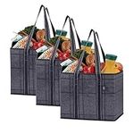 VENO 3 Pack Reusable Grocery Bag, Shopping Cart Bag, Trunk Organizer, Storage Box, Heavy Duty Tote, Hard Bottom, Stands Upright, Collapsible, Water-Resistant, Large Size (Black/Windowpane - Set of 3)