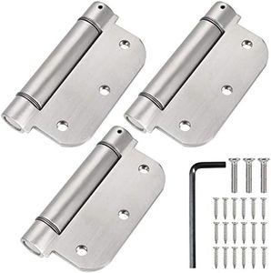 Qkenvo 3.5'' Self-Closing Door Hinges 3.5 Inch x 3.5 Inch Spring Hinges 3 Pack Stainless Steel Adjustable Door Hinges Auto Closing Door Hinges with 5/8" Radius Corners (3.5'' 3pack, Silver)