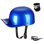 Woljay Vintage Open Face Motorcycle Helmet Retro Baseball Cap Half Helmets Men Women for Cruiser Street Scooter Moped Cap Jet with Mask Glasses - DOT Certified (XX-Large, Blue)