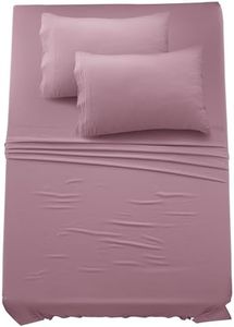 Lux Decor Twin XL Sheet Set - 4 PC Brushed Microfiber Bed Sheets 16 Inches Deep Pockets - Embroidered & Plain Pillowcases - Hotel Luxury Sheets Twin XL - Soft Bedding sheets & pillowcases (Pink)