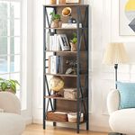 HOMISSUE Bookshelf, 6-Tier Bookshelf, Rustic Wood Metal Bookshelves and Bookcases, Freestanding Open Bookshelf, Industrial Tall Bookcase for Home Office, Living Room and Bedroom, Vintage Brown
