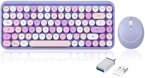 Perixx PERIDUO-713 Ensemble Mini Clavier et Souris sans Fil 2.4 GHz, Touches de Style Rétro Arrondies, Violette, AZERTY