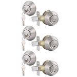 Gobrico 3 Keyed Alike Satin Nickel Keyed Double Deadbolts Door Lock With key