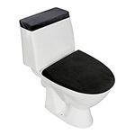 Stretch Velvet Toilet Lid Cover and Toilet Tank Lid Cover, Bathroom Super Soft Toilet Lid Cover Set Luxury Velvet Plush, with Elastic Bottom, Machine Wash, Black