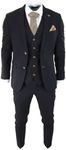 Mens Black 3 Piece Suit Brown Trim 