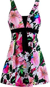 wantdo Women's High Waist Bathing Suit Plus Size Tankini Swimsuit Bird Flower 18/20 Plus