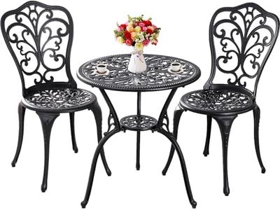 Withniture Outdoor Bistro Set 3 Piece Patio Bistro Set, Cast Aluminum Bistro Table and Chairs Set of 2, Small Patio Table Set for Porch, Black