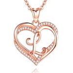 INFUSEU L Necklace Initial Heart Womens Letter Jewelry Rose Gold Cubic Zirconia CZ Pendant Neckleces for Ladies Female Gifts Romantic, 20 Inch Chain