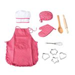 OFKP 11 Pcs Children's Cooking Aprons Play Costume, Kids DIY Baking Chef Set for Kids Cooking Play