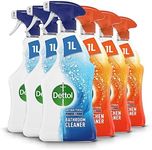 Dettol Power and Pure Bathroom and Kitchen Cleaner Spray,L imescale, Stains, Grease & Burnt Food Remover 1L - 3 each, Pack of 6 (Packaging May Vary)