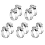 Hose Clamp, Stainless Steel Hose Clamps 1/4 Inch to 1/2 Inch, Adjustable Worm Gear Hose Clamps Assortment Kit for Automotive Radiator Fuel Line, Mechanical, 10 PCS Hose Clamp Set