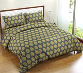 Trance Home Linen 200TC 100% Cotton Printed Zippered Duvet Cover/Blanket Cover/Quilt Cover | Comforter Cover/Razai Cover | Queen Size with 2 Pillow Covers (90 x 102 Inch | Damask Mustard Yellow)