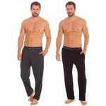 INSIGNIA 2 Pack Mens Plain Jersey Pyjama Lounge Bottoms Pants (Black -Grey comfort top, XL)