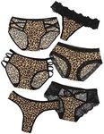 MakeMeChic Women's 6 Packs Sexy Bikini Underwear Leopard Print Lingerie Contrast Lace Thong Panties Multi M