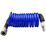 Darnassus Polyurethane Recoil Air Hose, 1/4" Inner Diameter,10 Feet Blue with Bend Restrictor and Industrial Quick Coupler and Plug