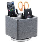 Remote Control Holder, 360° Swivel TV Remote Holder for Table, PU Leather Remotes Caddy, Nightstand Organizer for Media Controllers/Makeup/Office Supplies, Bedside Decorations for Living Room