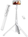 ANXRE 60" Phone Tripod Selfie Stick,Travel Selfie Stick Tripod with Remote Portable Tripod for Cell Phone Tripod Compatible with 4''-7'' iPhone Android Samsung for Travel Vlog Live Streaming (White)