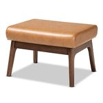 Baxton Studio Bianca Mid-Century Modern Walnut Brown Finished Wood and Tan Faux Leather Effect Ottoman Tan/Walnut Brown 189-11484-AMZ