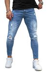 GINGTTO Men's Ripped Jeans Slim Fit Skinny Stretch Jeans, Blue Ripped, 34W x 30L