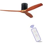 ALUOCYI Wood Ceiling Fan Flush Mount,Energy Saving,Ultra-Quiet DC Motor,3 Blades,6 Speed,Outdoor/Indoor Ceiling Fan for Patio,Deck,Porch,Bedroom,Living Room,Red Walnut and Black