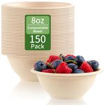 ZORRITA 150 Pack 8 oz Paper Bowls Disposable Compostable Soup Bowls Natural Sugarcane Biodegradable Bowls for Ice Cream, Desserts, Pet Food