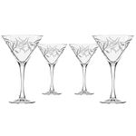 Rolf Glass Etched Olive Branch Martini Glass (Set of 4), 10 oz, Clear