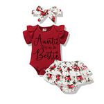 Auntie is My Bestie Baby Girl Outfit Letter Print Romper Leopard Bloomers Shorts Headband Summer Clothes (Red, 80, 3_Months)