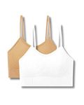 Tom & Gee Women's Cami Top Crop Bra For Fashion Yoga, GYM, Workout For Sports Bra, Pack Of 2pcs (L, White, Beige)