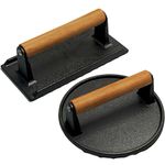 MUGTUTU 7" Round & 7.9"X3.9" Rectangle 2pc Bacon Press, Grill Press, Burger Press, Meat Press, Cast Iron Grill Press, Cast Iron Grill, Iron Press with Wooden Handle for Griddle, Sandwich,Nonstick Pan