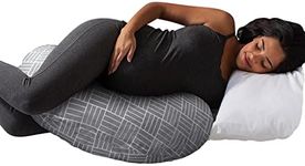 Boppy Cuddle Pregnancy Pillow with Removable, Breathable Cover | Gray Basket Weave | Plush Contoured Support | Prenatal and Postnatal Positioning