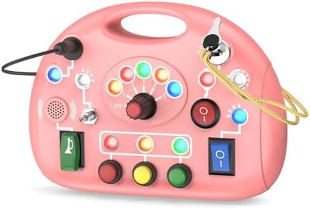 JIWORT Montessori Busy Board, Busy Board with LED Light for Toddlers 1-3 Year Old, Baby Sensory Board Toddler Travel Toys for Kids Preschool Learning Activities Boys & Girls Birthday (Pink)