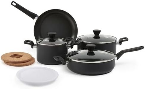 Amazon Basics - 10 -Piece Hard Anodized Non-stick Stackable Cookware Pots and Pans Set, Space Saving, made without PFOA, Black