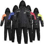 HWK Motorcycle Rain Suit for Men and Women, Two-Piece Waterproof Motorcycle Rain Gear with Reflective Jacket and Pants, All-Season Weatherproof Protection for Riding, Black, Large