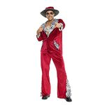 Morph Red Mens Pimp Costume Men Pimp Fancy Dress Men 70s Fancy Dress Men Vegas Fancy Dress Pimp Outfit Mens Halloween X-Large