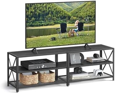 VASAGLE TV Stand, TV Console for TVs Up to 70 Inches, TV Table, 63 Inches Width, TV Cabinet with Storage Shelves, Steel Frame, for Living Room, Bedroom, Black with Wood Grain ULTV095B22