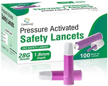 CARELIVING Safety Lancets, 100 Count Sterile, Pressure Activated Activation, 28 Gauge Needle, 1.8 mm,Single-Use, Gentle for Comfortable Testing