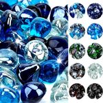 onlyfire 10 Pounds High Luster Mixed Colored Fire Glass Diamonds for Natural or Propane Fire Pit Fireplace & Landscaping, 1 Inch Cobalt Blue+Crystal Ice+Caribbean Blue