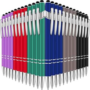 Leinuosen 48 Pcs Stylus Pens for Touch Screens 2 in 1 Stylus Ballpoint Pen 1.0 mm Black Ink Retractable Metal Pen Stylus Pen Rubberized Touch Ballpoint Pen with Stylus Tip (Mixed Colors)