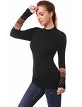AmélieBoutik Women Crew Neck Long Sleeve Fair Isle Eyelet Cuff Pullover Sweater, Black, Medium
