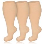 3 Pairs Plus Size Compression Socks for Women & Men, 20-30 mmHg Wide Calf Extra Large Knee High Flight Socks Compression Stockings for Circulation Support