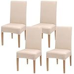 Newthinking Stretch Chair Covers for Dining Room, High Back Dining Chair Covers, Removable and Washable Full Wrap Elastic Chair Cover for Hotel, Wedding, Kitchen, Dining Room (Beige, 4 Pack)