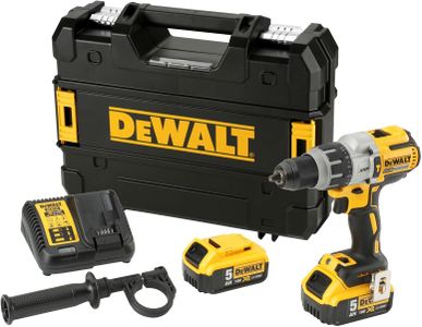 Dewalt 18V XR Brushless Combi Drill Kit, 2x5.0Ah, 7-Piece Set, Yellow/Black