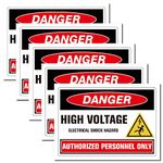 CRASPIRE 5Pcs Warning Sign Stickers HIGH VOLTAGE Danger Sign Vinyl PVC Rectangle Self Adhesive Waterproof Symbol Stickers Decals 250x175mm for Doors Windows Wall