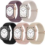 DaQin 5 Pack Braided Solo Loop Compatible with Apple Watch Band 38mm 40mm 41mm Women Men, Stretchy Elastic Band Sport Wristbands for Apple Watch Strap iWatch Series 9 8 7 6 5 4 3 2 1 SE Ultra/Ultra 2