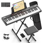 Electric Piano Keyboard with Pedal: Portable 61 Full Size Key Digital Piano with 128 Tone, Support Bluetooth, MIDI, Gift with Piano Bench, Stand, Stickers, Headphones for Beginners（FPK61）