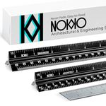 NOKKO Architectural and Engineering Scale Ruler Set - Professional Measuring Kit for Drafting, Construction - Imperial and Metric Conversion Table Included - Laser-Etched Markings, Anodized Aluminum