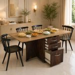Studio Kook Dolce 4 Seater Folding Dining Table with Storage & 3 Drawers | Space Saving Engineered Wood Dining Table | Junglewood Matte Finish | Without Chairs