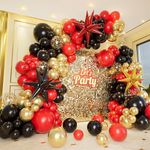 161Pcs Red Black and Gold Balloons Garland Arch Kit with Starburst Foil Balloons, 5/10/12/18inch Red Black Gold Confetti Balloons for Casino 2024 Graduation Anniversary Birthday Party Decorations